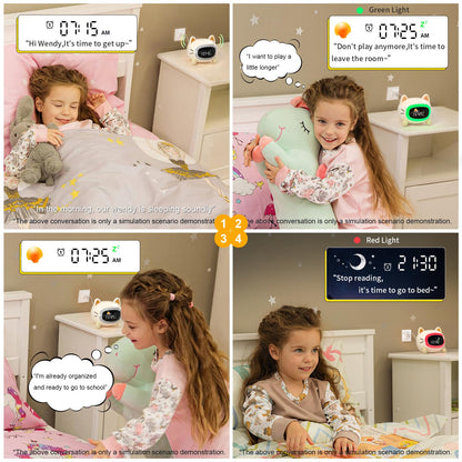 ANALOI Kids Alarm Clock Ok to Wake Alarm Clock for Kids, Toddlers Night Light Clock for Bedroom, Cat Alarm Clock with Sleep Training and Sound Machine, Birthday Gift for Boy Girls Children
