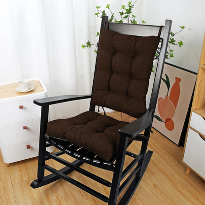 BUYUE Chair Cushion Set for Rocking Chair, Back Pillow & Seat Cushion with Ties, Original Woven Fabric Non-Slip Chair Pads for Elderly Sitting, Chocolate