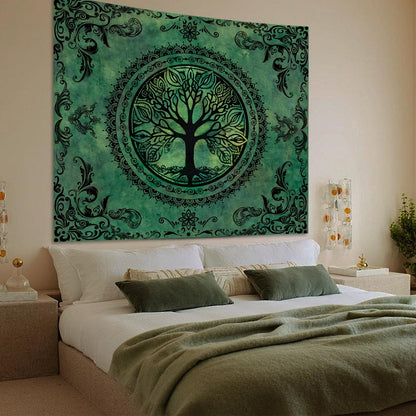 Apdidl Green Nature Tapestry for Bedroom Aesthetic, Hippie Ceiling Tree of Life Decor Tapestries Wall Hanging, Boho Bohemian Mandala y2k Art Backdrop for Dorm Living Room (51"X60")