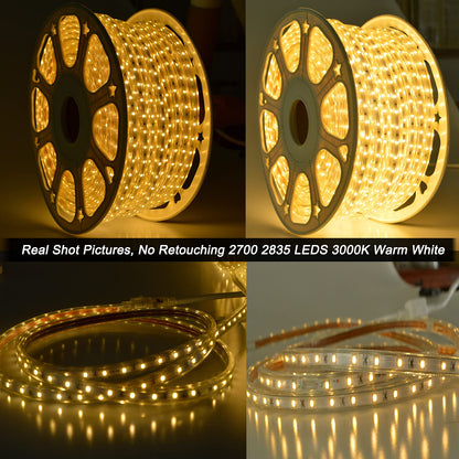 SURNIE 150ft Flat Outdoor Rope Lights Waterproof: 110V Cool Warm White LED Strip Light - Cuttable Connectable Lights for Deck Patio Stairs Backyards Commercial Decor Lighting, Not Tube Rope