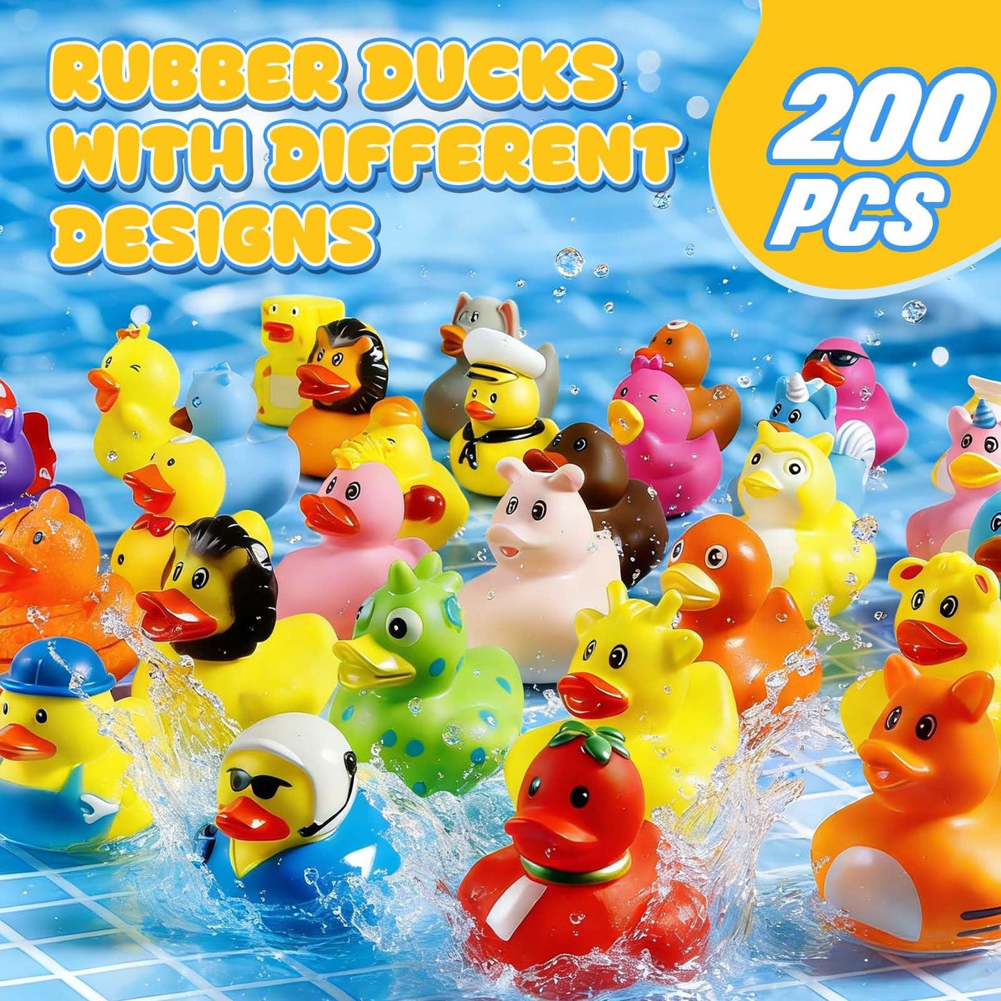 200 Pcs Rubber Ducks, Random Assortment Ducks Bulk for Jeeps Ducking, 2" Mini Rubber Duckies for Baby Toddler Bath Toys, Kids Pool Toys Birthday Gifts Party Favors