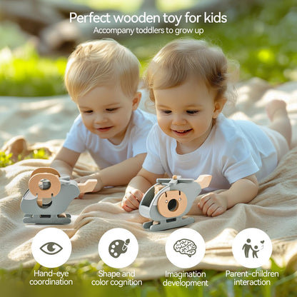 EERKEOD Wooden Airplane for Toddlers - Air Transport Vehicles Play Set, Montessori Push Toy for Babies, Children Birthday Gift