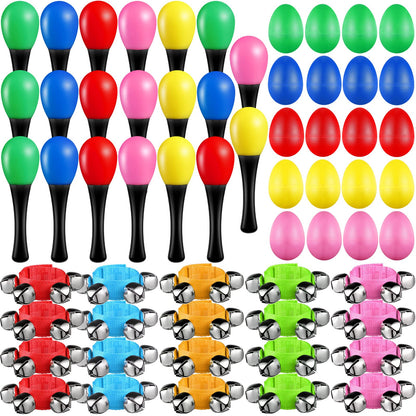 60 Pcs Shaker Musical Instruments Kids Party Favor Baby Learning Percussion Toy, Including 20 Wrist Hand Band Jingle Bells, 20 Egg Shakers and 20 Maracas Rattle Shaker Sand Hammers