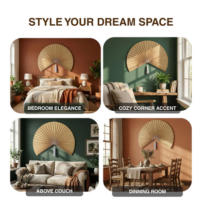 Chicvillage 60" Boho Bamboo Wall Fan Decor, Oversized Handwoven Natural Bamboo Fan, Japanese Asian Wall Art, Statement Wall Decor for Bedroom, Living Room (Beige)
