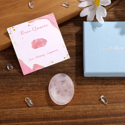 GolbalJew Rose Quartz Thumb Worry Stone for Anxiety Healing Crystals Sets, Hand Carved Crystals and Healing Stones, Meditation Crystal Reiki Natural Relax Palm Stone for Anxiety Therapy Relief