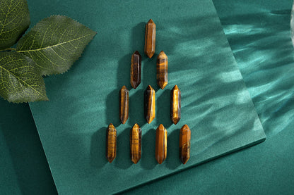 10 PCS Tigers Eye Healing Crystals Wands Polished Tumbled Stones Bulk Natural Hexagonal Pointed Reiki Energy Balancing Meditation Therapy Chakra Wand Set Christmas Gift
