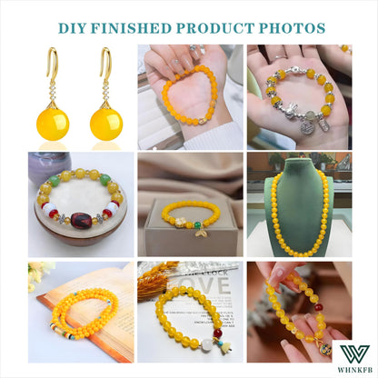 WHNKFB 8mm 50PCS Natural Yellow Agate Round Beads, Banded Loose Stone Beads for Jewelry Making Craft - 4mm 6mm 8mm 10mm Options with Free Elastic Cord