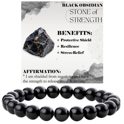 Black Obsidian - Strength - 8mm Beaded Bracelets for Women Handmade Semi Precious Natural Stone Stretch Elastic Jewelry Yoga Protection Gifts