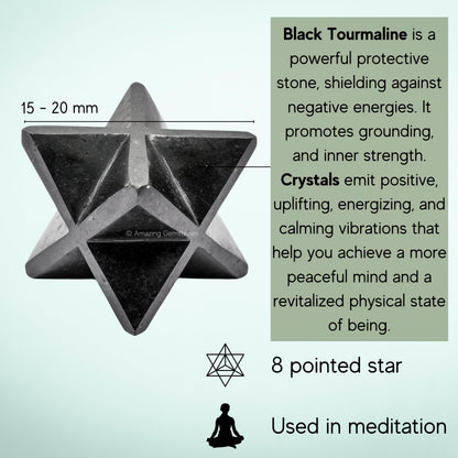 Amazing Gemstone Black Tourmaline Merkaba Crystal - 0.75 Inches Metaphysical Merkaba Star for Meditation - Energetic Tetrahedron Crystal and Healing Stones for Spiritual Growth and Healing (15-20mm)