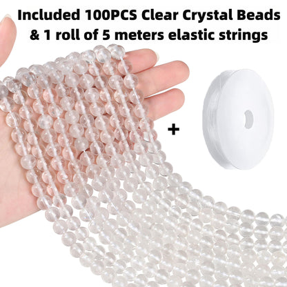 QINJIEJIE 100PCS Clear Crystal Beads 8mm Natural Stone Beads Round Loose Gemstone Bead for Bracelet Beading Crystal Jewelry Making DIY Necklace Earrings 0.32"