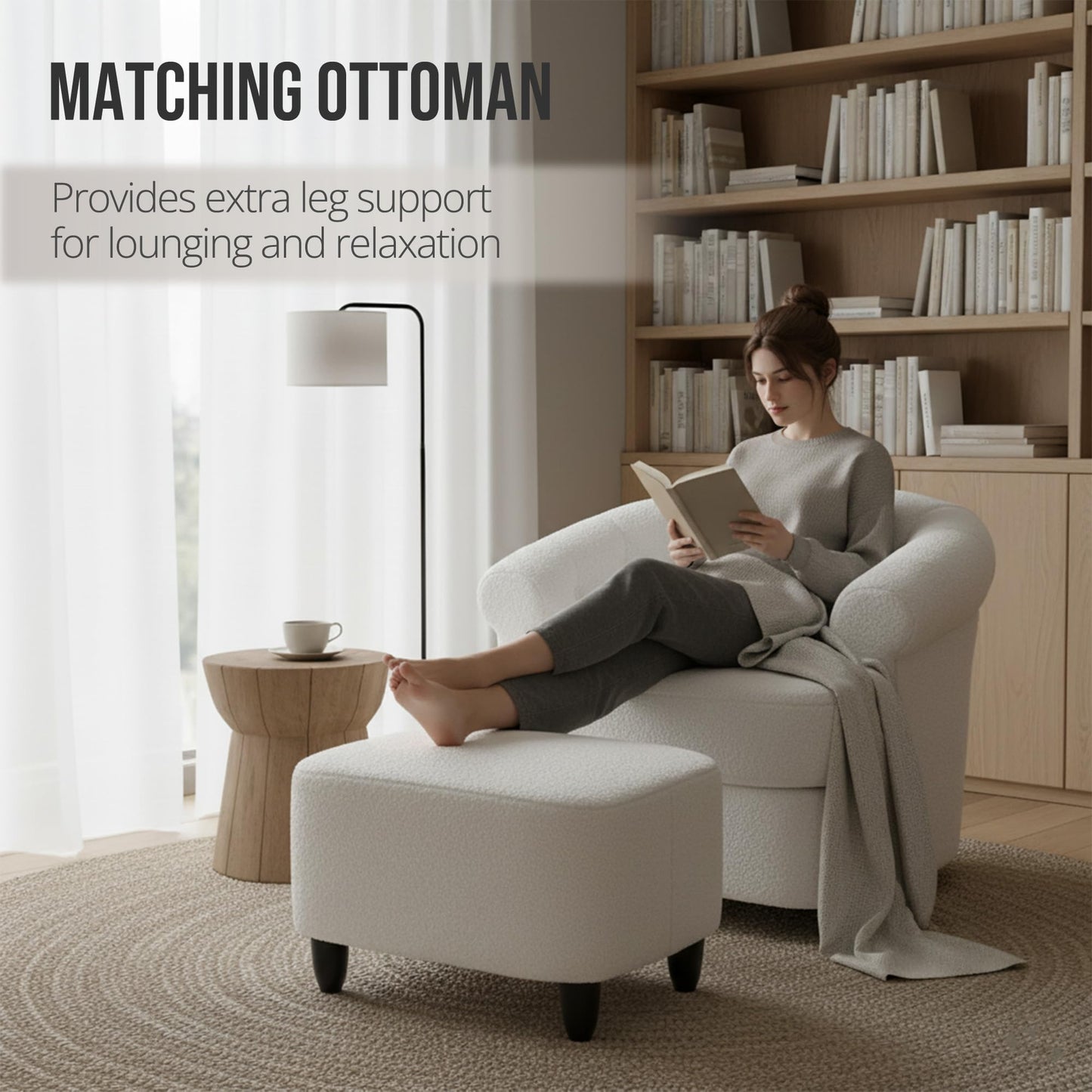 Wismestr Barrel Swivel Accent Chair - Modern Comfy Boucle Armchair with Ottoman, Round Upholstered Sofa Lounge Chairs Set for Living Room, Bedroom, Reading Corner, Small Spaces (Beige)