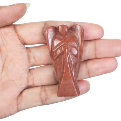 "Red Sand Jasper Gemstone Guardian Angel Healing Crystal, Hand Carved Pocket Angel Figurine - Crystals for Positive Energy, Handmade Mini Statue for Love, Peace & Healing, Natural Gemstone Figurine"