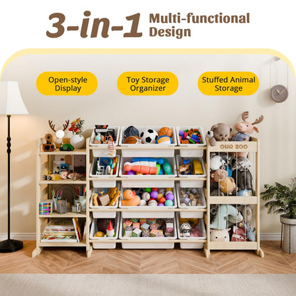Large Kids Toy Storage Organizer - Toy Organizers and Storage with Stuffed Animal Storage, Kids Toy Storage Shelf with 12 Plastic Bins, 4-Tier Bookshelf for Kids Room, Playroom, Bedroom, 59 inch
