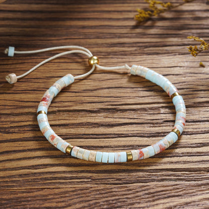 Plumiss Inspirational Gifts Bracelets for Women, Boho Handmade Agalmatolite Stone Beaded Bracelets, Life is Tough But So are You Bracelet
