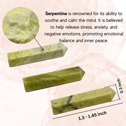 Amazing Gemstone Serpentine Crystal Points Bulk Healing Crystals - Pack of 3 Single Terminated Healing Wand Point Bulk Crystals for Crafts, Crystal Grid, DIY Work - Premium Crystals - Beginners Gifts