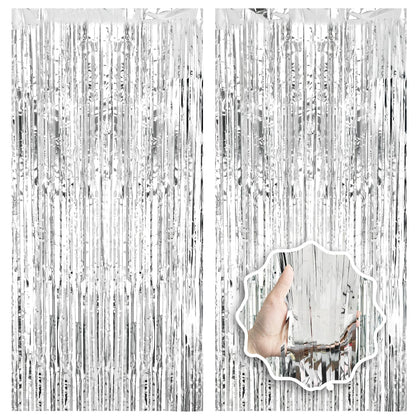 2 Pack Foil Curtain Backdrop Curtains Silver Tinsel Door Streamers Birthday Party Decorations Photo Booth Props for Disco Party Graduation Wedding Baby Shower Bachelorette Christmas Gender Reveal