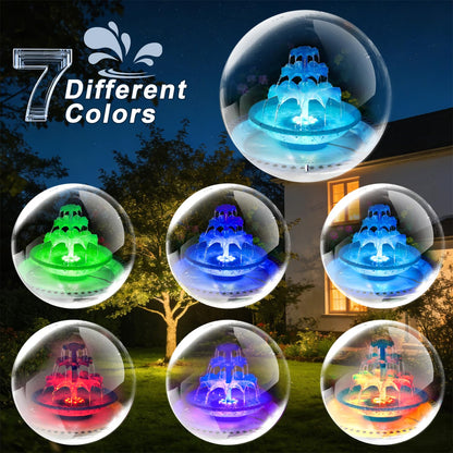 Yeomi 3-Tier Solar Fountain Pump with LED Lights, 24H Outdoor Water Feature, Detachable Design, Multi-Function Bird Bath Water Fountain for Garden Patio Yard Backyard Pond, 3.5W