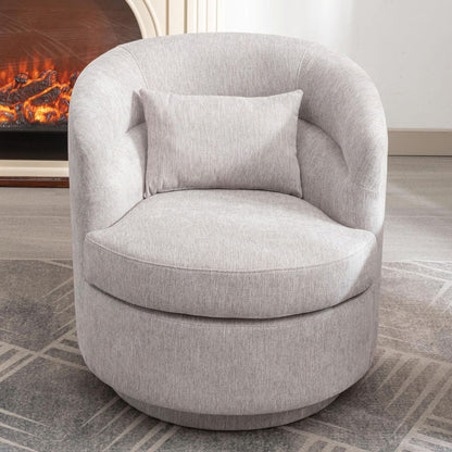 CANMOV Swivel Accent Chair, 360 Degree Round Swivel Barrel Chair with Pillow, Upholstered Comfy Barrel Armchair Single Club Sofa Chair for Living Room,Bedroom, Reading Room, Grey