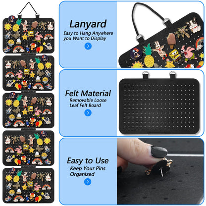 OXDFK Hanging Enamel Lapel Pin Organizer with 5 Loose-leaf Board Pieces, Removable Hanging Brooch Pin Storage Display Pages, Enamel Pin Display Panels for at Least 210 Pins (Removable)