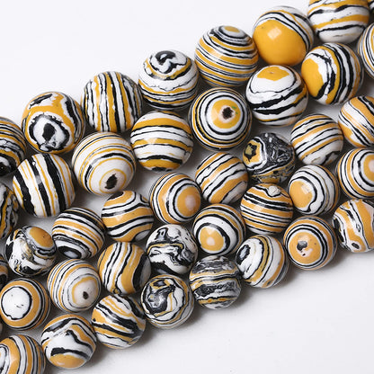 90pcs 4mm Natural Yellow Malachite Beads Round Loose Beads for Jewelry Making DIY Bracelets Necklace Crystal Energy Healing Power Stone(4mm, Yellow Black Malachite)