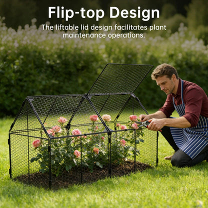 Decoroca 4x2ft Chicken Wire Plant Protectors - Crop Cage with Flip-Top&10 Ground Stakes, Outdoor Plant Protection Cage Keep Animals Out of Your Vegetable Garden - Suitable for 4x2ft Raised Garden Bed