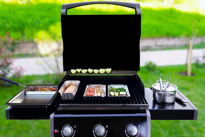 Yukon Glory BBQ Vegetable Grill Basket Set, Stainless Steel, 3 Baskets with Drip Tray & Removable Handle for Fish, Shrimp & Veggies