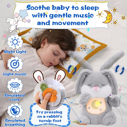 MIAODAM Soothing Cuddle Plush Toy, Breathing Stuffed Animal Bunny Plush with Realistic Breathing Action and Relaxing Music, for Babies and Toddlers, Hugging Plush for Emotional Comfort