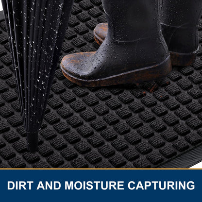 Smiry Front Door Mat Outside Entrance, Heavy Duty Natural Rubber Doormat, Non Slip, Trap Dirt and Moisture, Easy Clean, Low Profile Welcome Floor Mats for Indoor Outdoor Entry, 29.5x17 Inch, Black