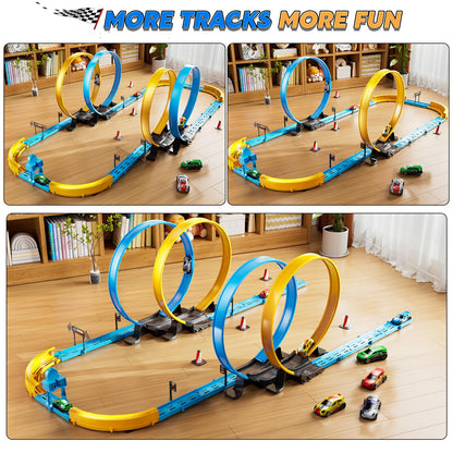 LILYBUDS Toy Car Race Track Set for Boys Kids Age 3-5 4-7, Race Tracks with 4 Crash Zones and 1:64 Scale High-Speed Slot Cars, Christmas Halloween Birthday Gifts Toys for Toddlers Boys 4-8 8-12 Years
