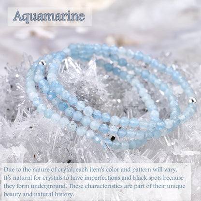 Farfume Aquamarine - Calmness & Courage - Beaded Bracelets for Women,Handmade Natural Stone 4mm Beads 925 Sterling Silver Stretch Bracelets, Chakra Crystal Gemstone Jewelry Gifts for Mom