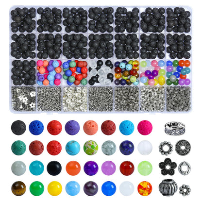 SONGIN 396Pcs Lava Beads, 8mm Natural Black Volcanic Rock Stone Chakra Round Beads for Diffuser Essential Oils Yoga Bead Bracelets DIY Jewelry Making Supplies