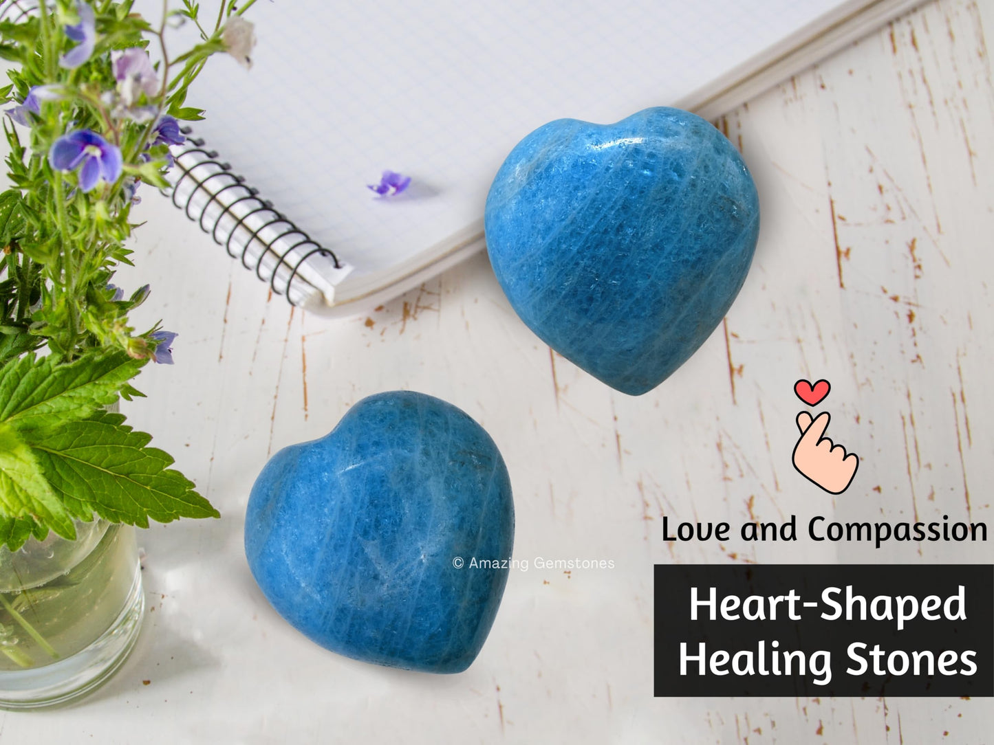 Blue Apatite Crystal Heart Palm Stone - Pocket Massage Worry Stone for Natural Body Chakra Balancing, Reiki Healing and Crystal Grid