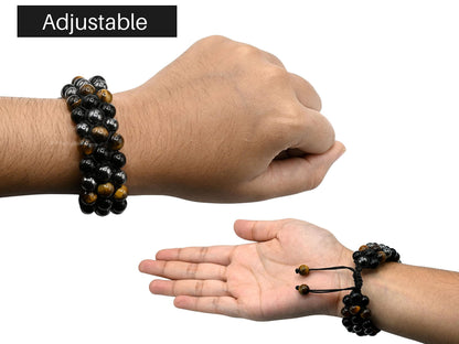Amazing Gemstone Triple Protection Bracelet - Hematite Black Obsidian Tiger Eye Bracelet Set for Men Women Healing Calming Anxiety Stress Relief Gifts Stocking Stuffer (Adjustable, 3 Layer)