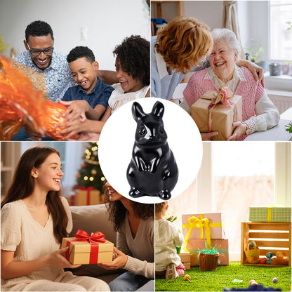 QLRSUXN Black Obsidian Bunny Figurine,Hand-Carved Rabbit Statue for Home Decor,1.6" Healing Crystal Desk Ornament,Easter Gift for Women Men,Lucky Feng Shui Charm for Office,Cute Animal Spirit Totem