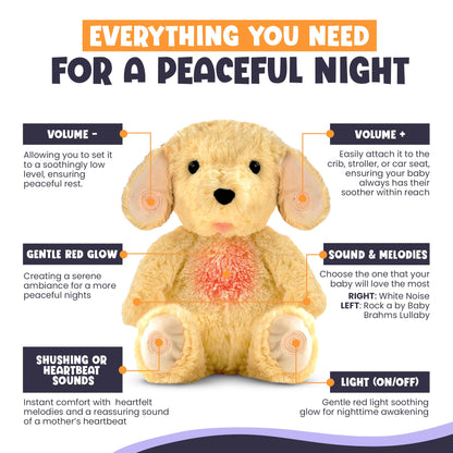 Gemma Joy Bedtime Baby Soothers & StickyOnes Sleep Patches - Cry Activated Heartbeat Puppy Plush Toy, Stuffed Animal with Calming Light & All-Natural, No Melatonin Bedtime Patches for Kids and Baby