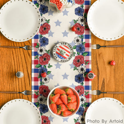 Artoid Mode Buffalo Plaid Vases Flowers Patriotic Memorial Day 4th of July Table Runner, Independence Day Holiday Kitchen Dining Table Decor for Home Party Decoration 13 x 72 Inch