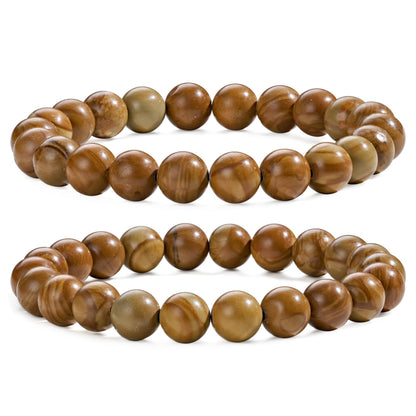 Bivei Natural Gemstone Semi Precious Healing Crystals Handmade Stretchy Round Beads Bracelet, Enhance Positive Energy,Stocking Stuffers for Women(Wood Grain Jasper (Stability & Strength)(Large))