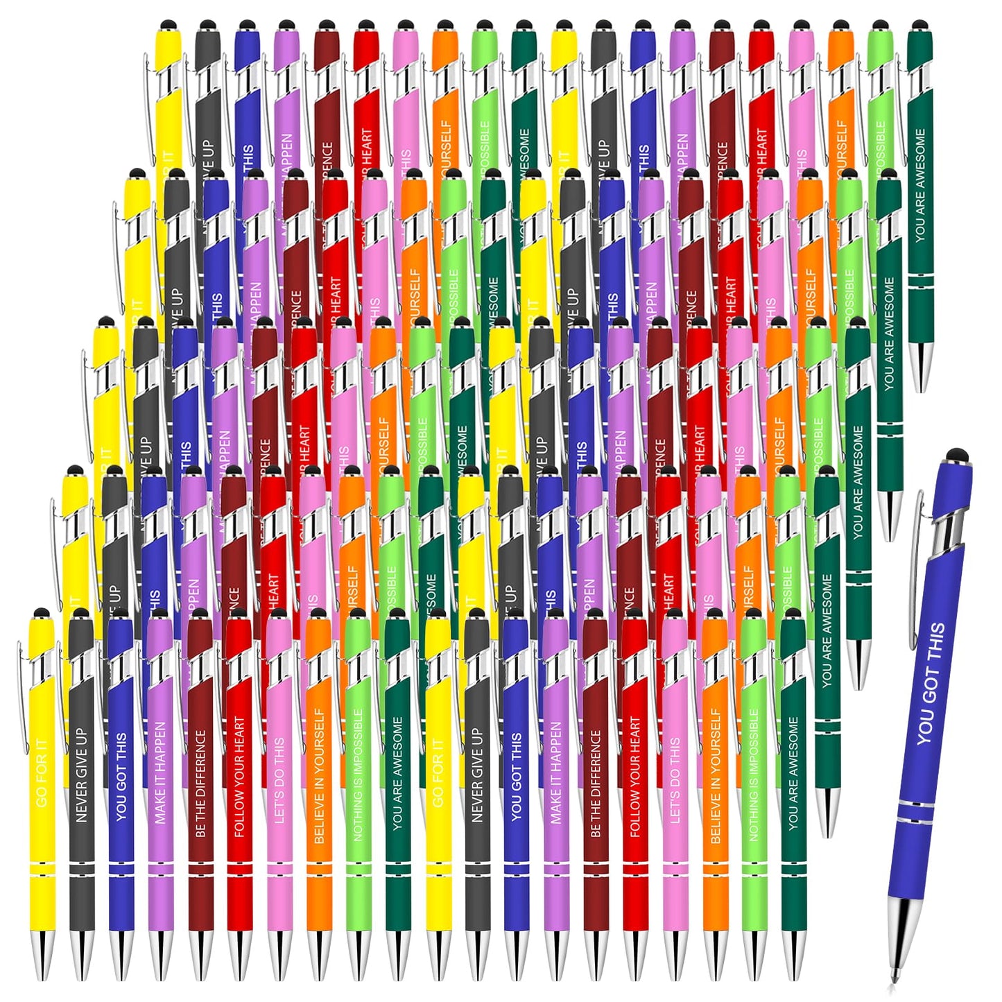 Greengines 100 PCS Inspirational Pens Bulk, Motivational Ballpoint Pen with Stylus Tip Funny Ink Pens Bulk Inspirational Gifts for Women Coworkers Office Supplies Black Ink…