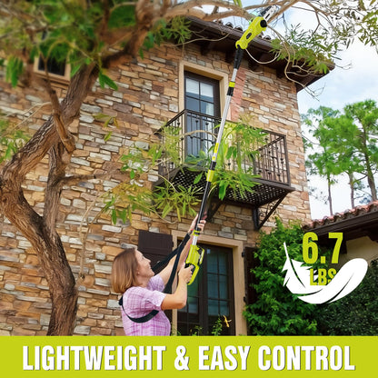 EWORK Electric Pole Saws for Tree Trimming 20V 8-Inch Cordless Pole Chainsaw, Extension to 14.8-Ft, 4-Angle Adjustable Head, Tool-Free Tensioning with 2x2.0Ah Battery & Fast Charger