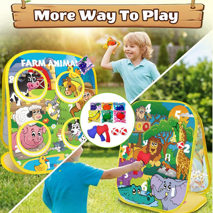 3-in-1 Farm Animal Bean Bag Toss Game for Boy Toddler Ages 3 4 5 Year Old, Cornhole Bags Set for 3-5 Preschool Kid, Outdoor Play Outside Toys in Backyard Lawn, Indoor Family Party Game, Birthday Gifts
