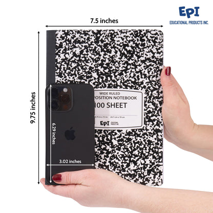 48 Pack - EPI Marble Hardcover Wide Ruled Composition Notebook | 200 Pages (100 Sheets), 9.75 x 7.5 in, Sturdy Sewn Binding | School, Office, Journaling, Notes
