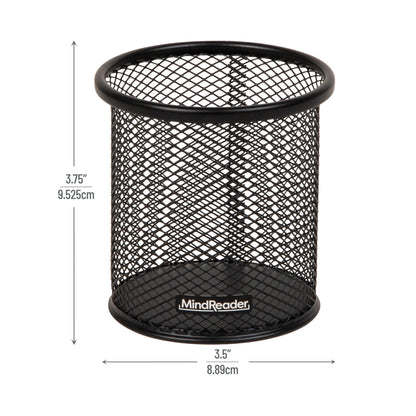Mind Reader Pen and Accessories Holder, Desktop Organizer, Office, Metal Mesh, 3.5"L x 3.5"W x 3.75"H, Set of 3, Black