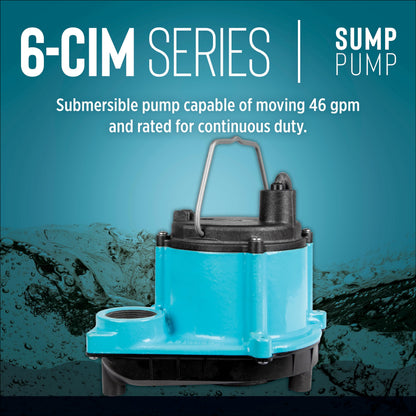 Little Giant 6-CIM-R 115-Volt, 1/3 HP, 2750 GPH Manual (No Switch) Submersible Sump Pump for Sump Systems and General Dewatering, 10-Ft. Cord, Blue, 506271