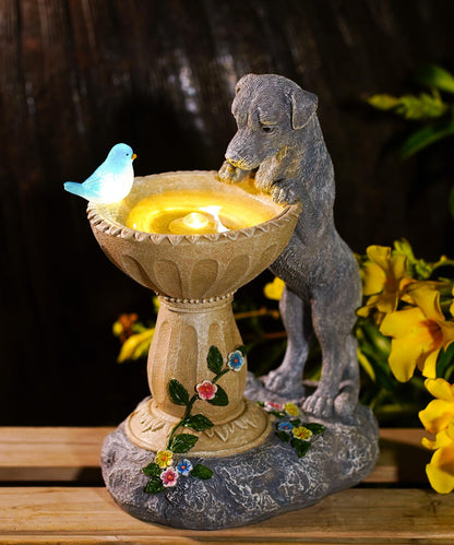 Nacome Solar Dog Garden Statues: Weatherproof Resin Decor with Automatic Lighting - Outdoor Yard Lawn Patio Balcony Art - Gifts for Mom Grandma Women Bird Lovers