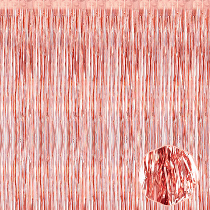 3 Pack Rose Gold Foil Fringe Curtain Backdrop, 3.28Ft x 9.8Ft Metallic Tinsel Foil Fringe Streamer Curtains for Photo Booth, Halloween, Christmas Day, Wedding, New Year Party Decoration
