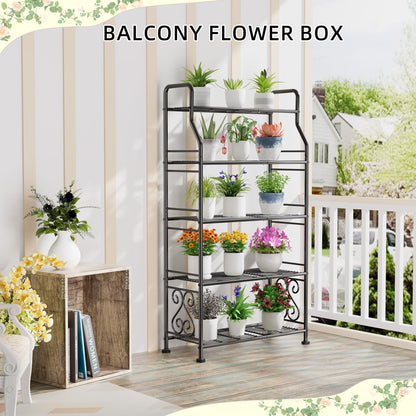 GIOTORENT Plant Stand Outdoor Indoor 5 Tier Metal Waterproof - 53.2" Plant Shelf for Patio, Balcony, Living Room, Large Capacity Tiered Plant Rack, Black