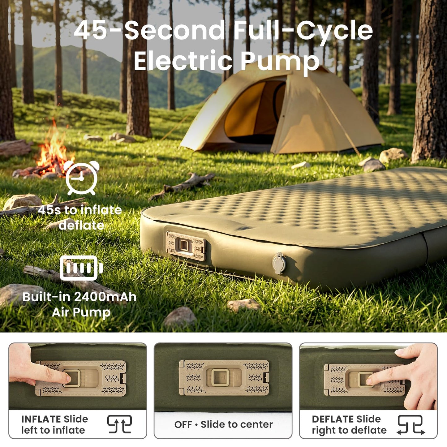 Ytaoeo 4" Thick Self Inflating Sleeping Pad, Memory Foam Camping Mattress Pad with Electric Pump, 9.5 R-Value Insulated Sleeping Mat，4-Season Camping Pad for Travel, Car, Tent,Cot, Green