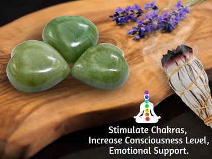 Amazing Gemstone Light Green Aventurine Crystal Heart Palm Stone - Pocket Massage Worry Stone for Natural Body Chakra Balancing, Reiki Healing and Crystal Grid