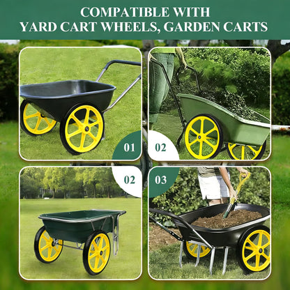 20” Flat Free Wheelbarrow Tires, 5/8” Extra 3/4”Bearing, with 2.45” Centered Hub, Replacement for Rubbermaid Wheelbarrow wheels, Garden Yard Cart, Big Wheel Utility Carts (Yellow, 2 pick)
