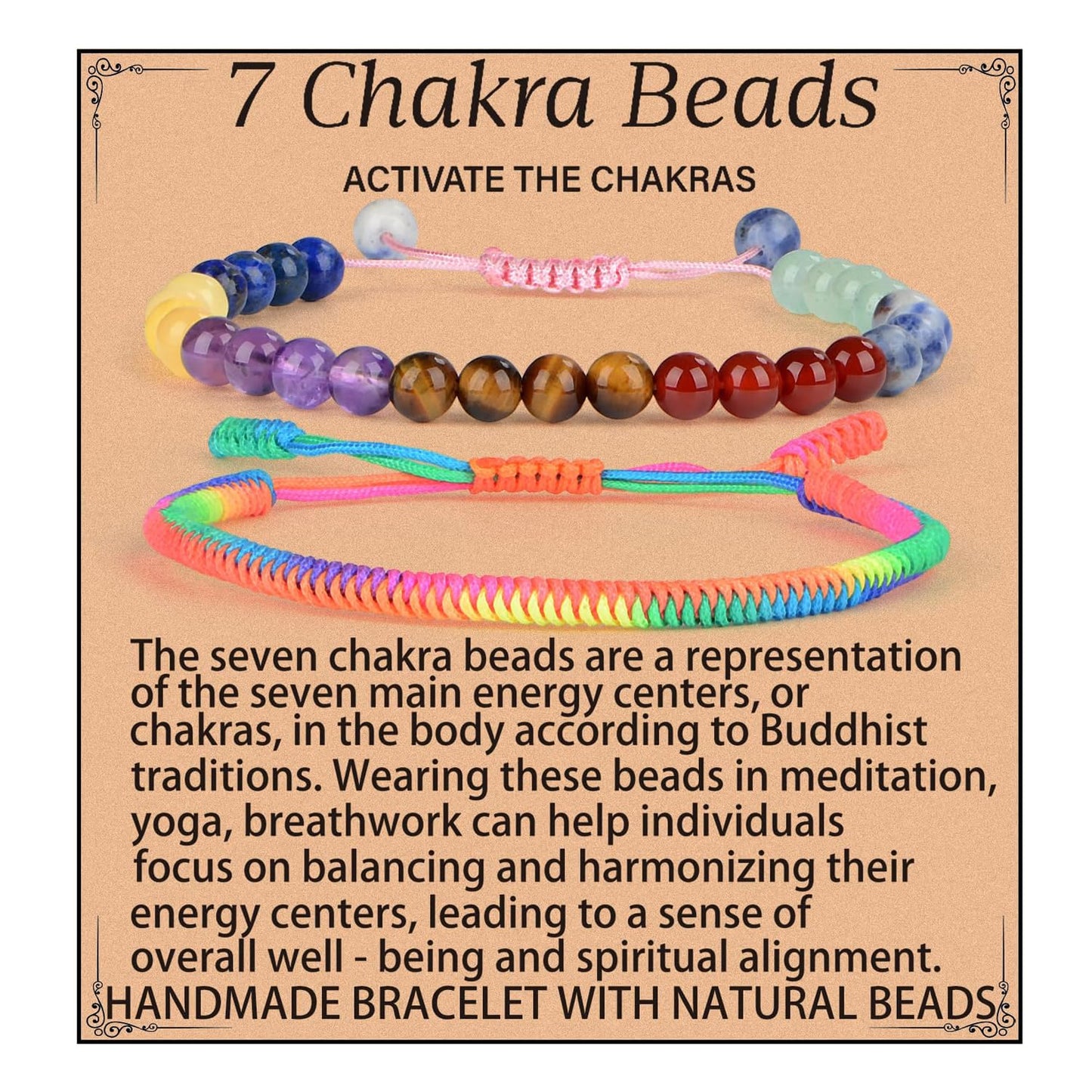 LPBeads 6mm Chakra Bracelet with Handmade Rope Bracelet Size Adjustable Natural Stone Crystal Healing Bracelets Gifts for Unisex Adults